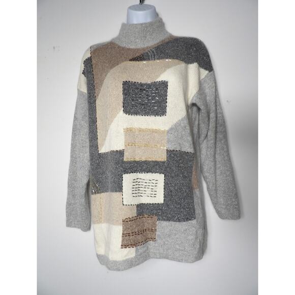 Summit Hill Sweater Womens Small Beaded Artsy Silk Angora Lambswool 90s Mock - Picture 2 of 14